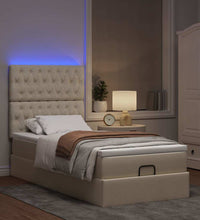 Ottomane Bett mit Matratze & LEDs Creme 90x200 cm Stoff