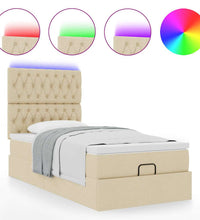 Ottomane Bett mit Matratze & LEDs Creme 90x200 cm Stoff