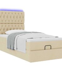 Ottomane Bett mit Matratze & LEDs Creme 90x200 cm Stoff