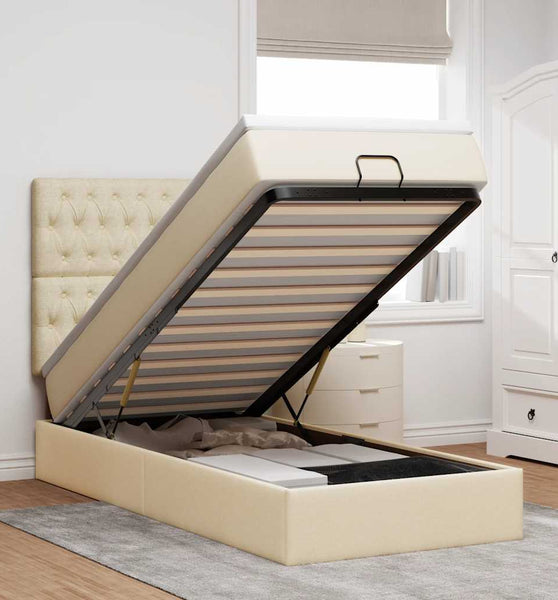 Ottomane Bett mit Matratze & LEDs Creme 90x200 cm Stoff