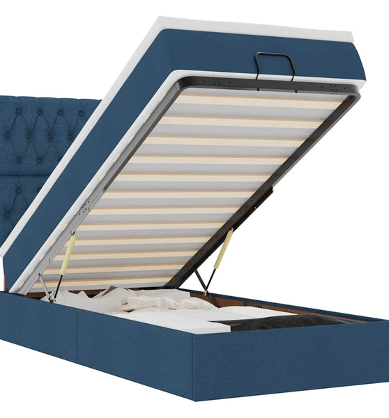 Ottomane Bett mit Matratze & LEDs Blau 90x200 cm Stoff
