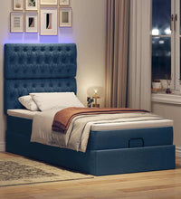Ottomane Bett mit Matratze & LEDs Blau 90x200 cm Stoff