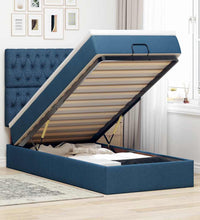 Ottomane Bett mit Matratze & LEDs Blau 90x200 cm Stoff