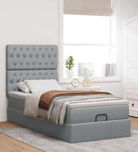 Ottoman-Bett mit Matratze & LEDs Hellgrau 100x200 cm Stoff