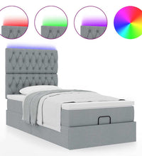 Ottoman-Bett mit Matratze & LEDs Hellgrau 100x200 cm Stoff