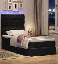 Ottoman-Bett mit Matratze & LEDs Schwarz 100x200 cm Stoff
