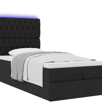 Ottoman-Bett mit Matratze & LEDs Schwarz 100x200 cm Stoff