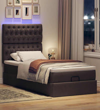Ottoman-Bett mit Matratze & LEDs Dunkelbraun 100x200 cm Stoff
