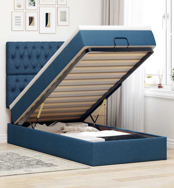 Ottomane Bett mit Matratze & LEDs Blau 100x200 cm Stoff