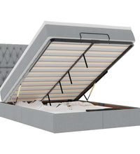 Ottoman-Bett mit Matratze & LEDs Hellgrau 140x200 cm Stoff