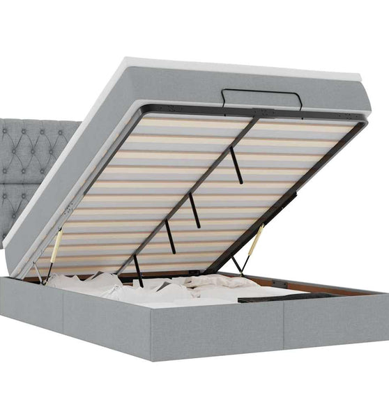 Ottoman-Bett mit Matratze & LEDs Hellgrau 140x200 cm Stoff
