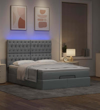 Ottoman-Bett mit Matratze & LEDs Hellgrau 140x200 cm Stoff