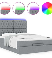 Ottoman-Bett mit Matratze & LEDs Hellgrau 140x200 cm Stoff