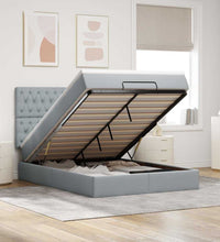 Ottoman-Bett mit Matratze & LEDs Hellgrau 140x200 cm Stoff