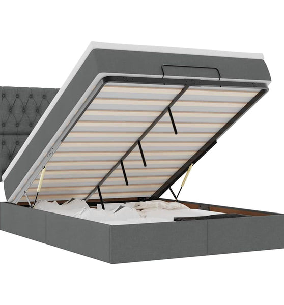 Ottoman-Bett mit Matratze & LEDs Dunkelgrau 140x200 cm Stoff