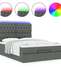 Ottoman-Bett mit Matratze & LEDs Dunkelgrau 140x200 cm Stoff