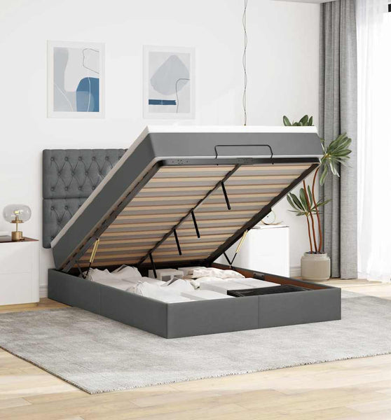 Ottoman-Bett mit Matratze & LEDs Dunkelgrau 140x200 cm Stoff