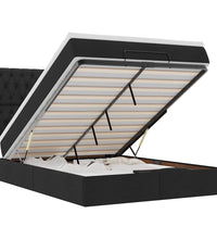 Ottoman-Bett mit Matratze & LEDs Schwarz 140x200 cm Stoff