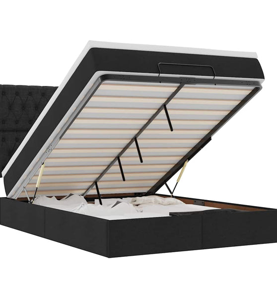 Ottoman-Bett mit Matratze & LEDs Schwarz 140x200 cm Stoff