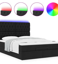 Ottoman-Bett mit Matratze & LEDs Schwarz 140x200 cm Stoff