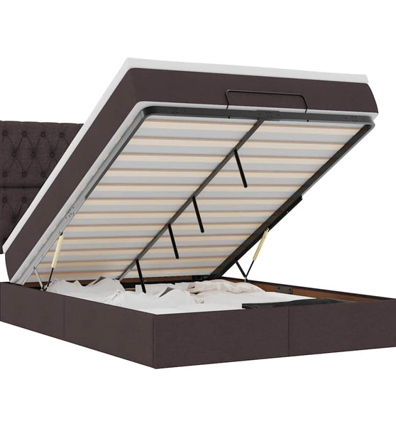 Ottoman-Bett mit Matratze & LEDs Dunkelbraun 140x200 cm Stoff