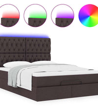 Ottoman-Bett mit Matratze & LEDs Dunkelbraun 140x200 cm Stoff
