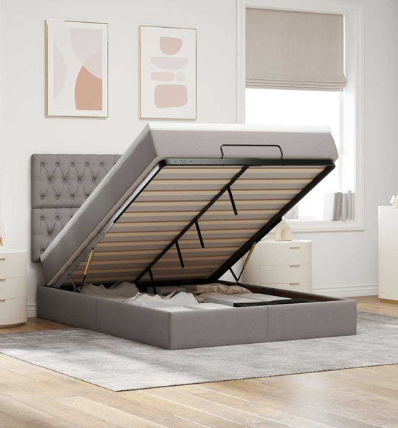 Ottoman-Bett mit Matratze & LEDs Taupe 140x200 cm Stoff