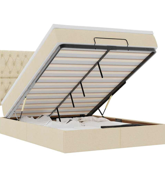 Ottoman-Bett mit Matratze & LEDs Creme 140x200 cm Stoff