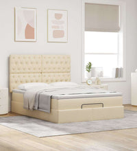 Ottoman-Bett mit Matratze & LEDs Creme 140x200 cm Stoff