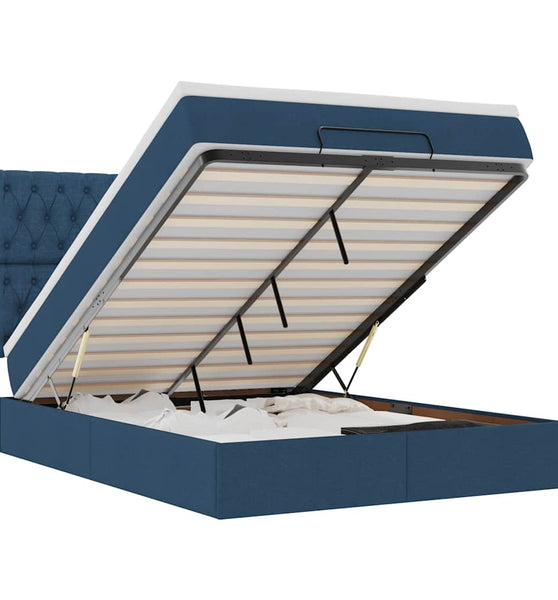Ottoman-Bett mit Matratze & LEDs Blau 140x200 cm Stoff