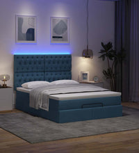 Ottoman-Bett mit Matratze & LEDs Blau 140x200 cm Stoff