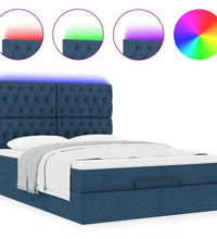 Ottoman-Bett mit Matratze & LEDs Blau 140x200 cm Stoff