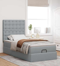 Ottomane Bett mit Matratze & LEDs Hellgrau 80x200 cm Stoff