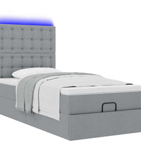 Ottomane Bett mit Matratze & LEDs Hellgrau 80x200 cm Stoff