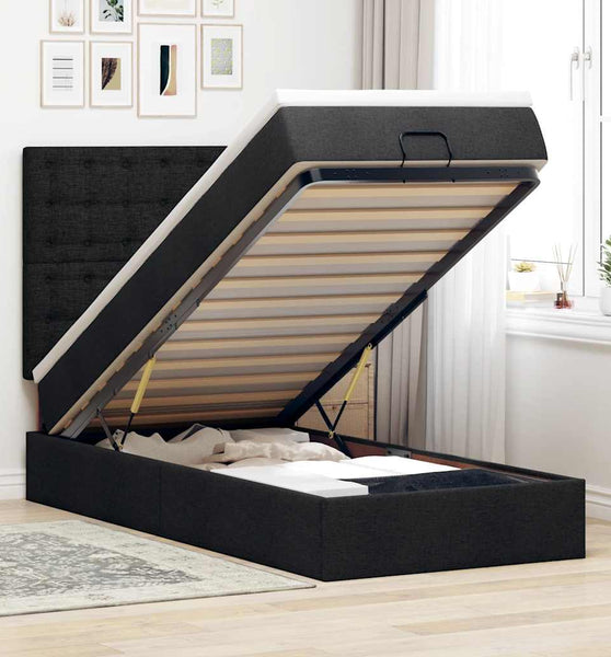 Ottomane Bett mit Matratze & LEDs Schwarz 80x200 cm Stoff