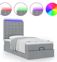 Ottoman-Bett mit Matratze & LEDs Hellgrau 90x190 cm Stoff