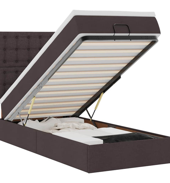 Ottoman-Bett mit Matratze & LEDs Dunkelbraun 90x190 cm Stoff