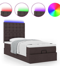 Ottoman-Bett mit Matratze & LEDs Dunkelbraun 90x190 cm Stoff