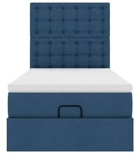 Ottoman-Bett mit Matratze & LEDs Blau 90x190 cm Stoff