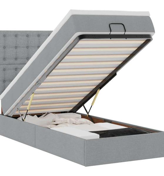 Ottomane Bett mit Matratze & LEDs Hellgrau 90x200 cm Stoff