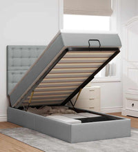 Ottomane Bett mit Matratze & LEDs Hellgrau 90x200 cm Stoff