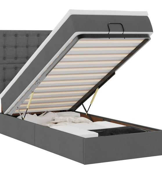 Ottomane Bett mit Matratze & LEDs Dunkelgrau 90x200 cm Stoff