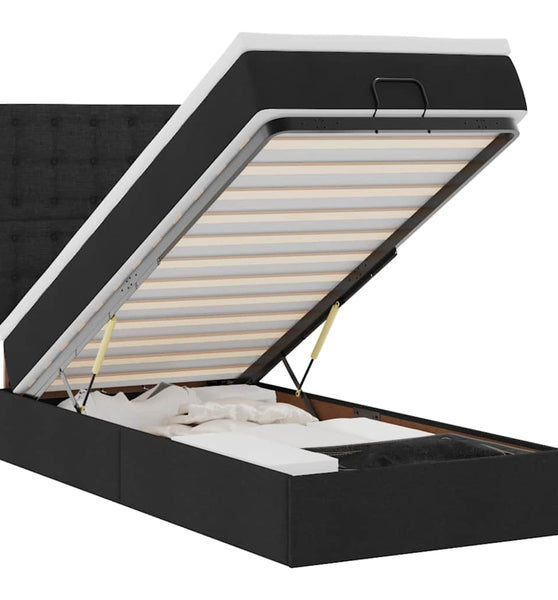 Ottoman-Bett mit Matratze & LEDs Schwarz 90x200 cm Stoff