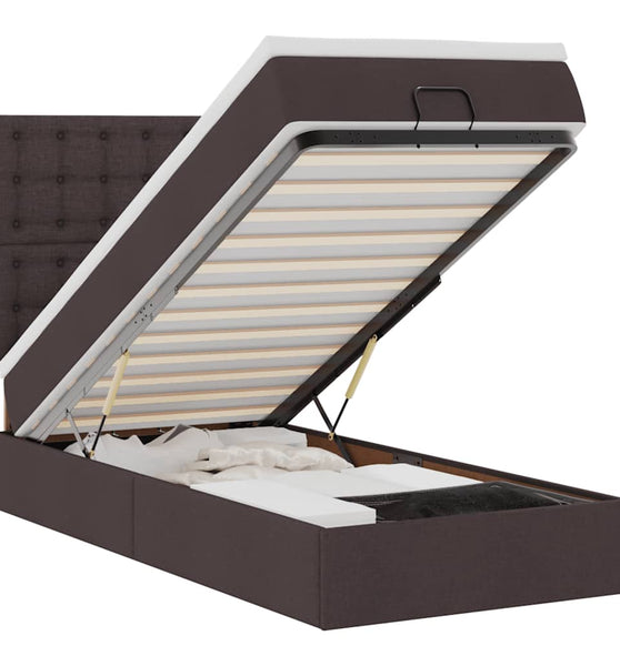 Ottomane Bett mit Matratze & LEDs Dunkelbraun 90x200 cm Stoff
