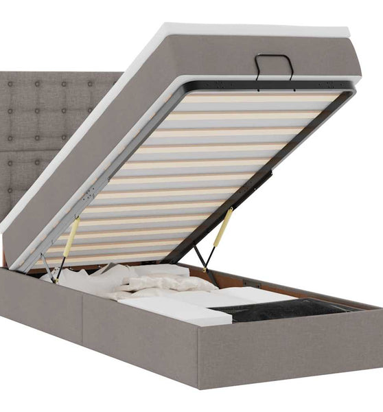 Ottomane Bett mit Matratze & LEDs Taupe 90x200 cm Stoff