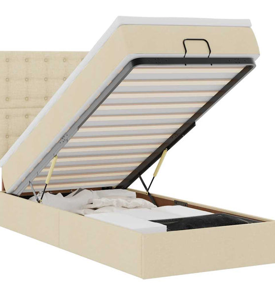 Ottomane Bett mit Matratze & LEDs Creme 90x200 cm Stoff