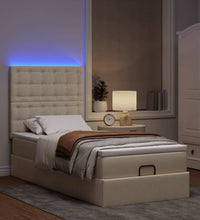 Ottomane Bett mit Matratze & LEDs Creme 90x200 cm Stoff