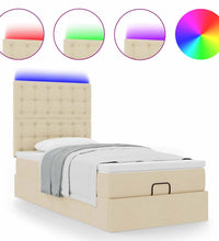 Ottomane Bett mit Matratze & LEDs Creme 90x200 cm Stoff