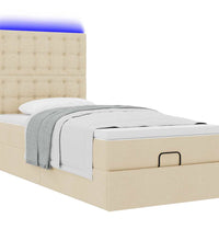 Ottomane Bett mit Matratze & LEDs Creme 90x200 cm Stoff