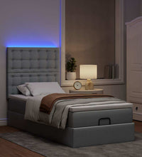 Ottoman-Bett mit Matratze & LEDs Hellgrau 100x200 cm Stoff